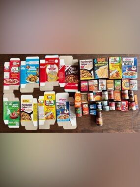 Lot 40+ Vintage Brand Names Pretend Play Food & Grocery Boxes Cereal Coffee More